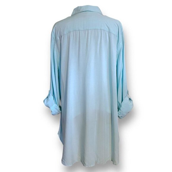 Talbots Womens Blouse Plus Sz 2X Blue Button Up Roll Tan Sleeve Shirt Top Preppy - Picture 7 of 8